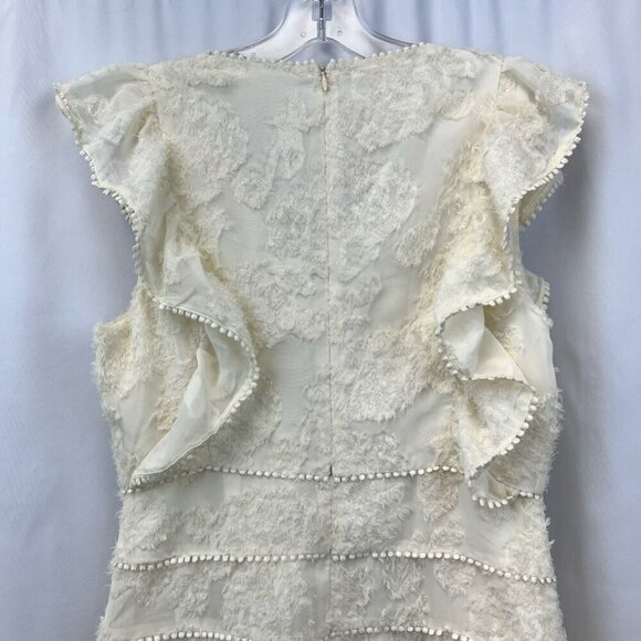 Just Me Women A Line Dress Cream Textured Lined Mini V Neck Cap Flutter Sleeve M - Picture 2 of 12